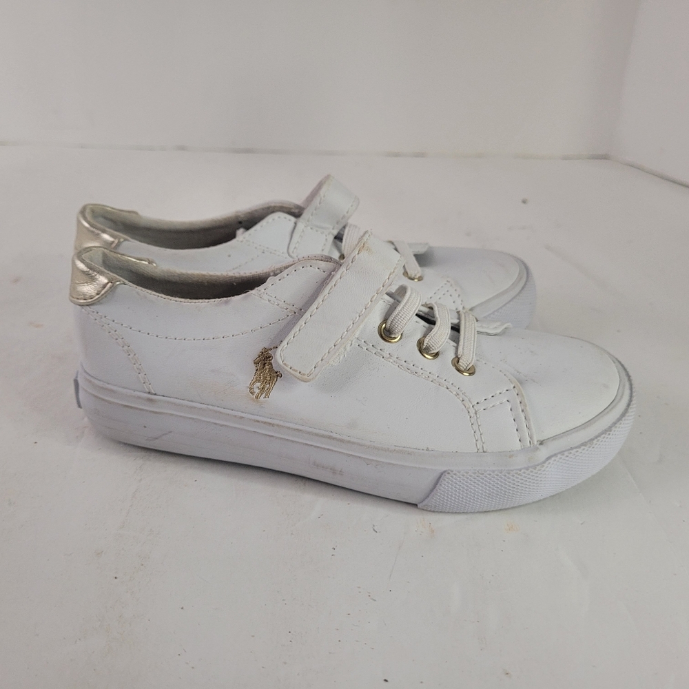 Polo by Ralph Lauren White Leather Kids Sneakers with Gold Accents - Picture 3 of 7